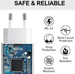 25W USB C Snabbladdare med 1m Typ C-kabel – Kompatibel med Samsung Galaxy, iPhone och iPad (USB-C) Vit