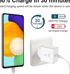 25W USB C Snabbladdare med 1m Typ C-kabel – Kompatibel med Samsung Galaxy, iPhone och iPad (USB-C) Vit