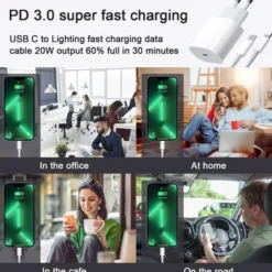 20W USB-C Strömadapter snabbladdare iPhone + 1M Lighting Kabel