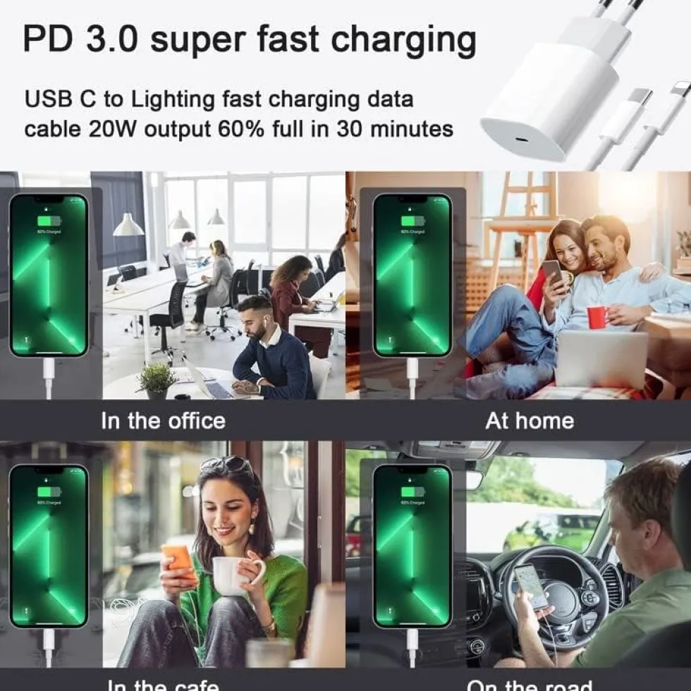 20W USB-C Strömadapter snabbladdare iPhone + 1M Lighting Kabel