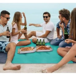 XXL strand- och picknickfilt 208x208 cm vattentålig polyester grå-blå