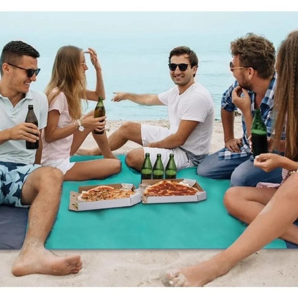 XXL strand- och picknickfilt 208x208 cm vattentålig polyester grå-blå