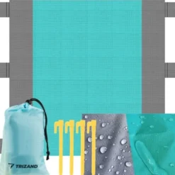 XXL strand- och picknickfilt 208x208 cm vattentålig polyester grå-blå