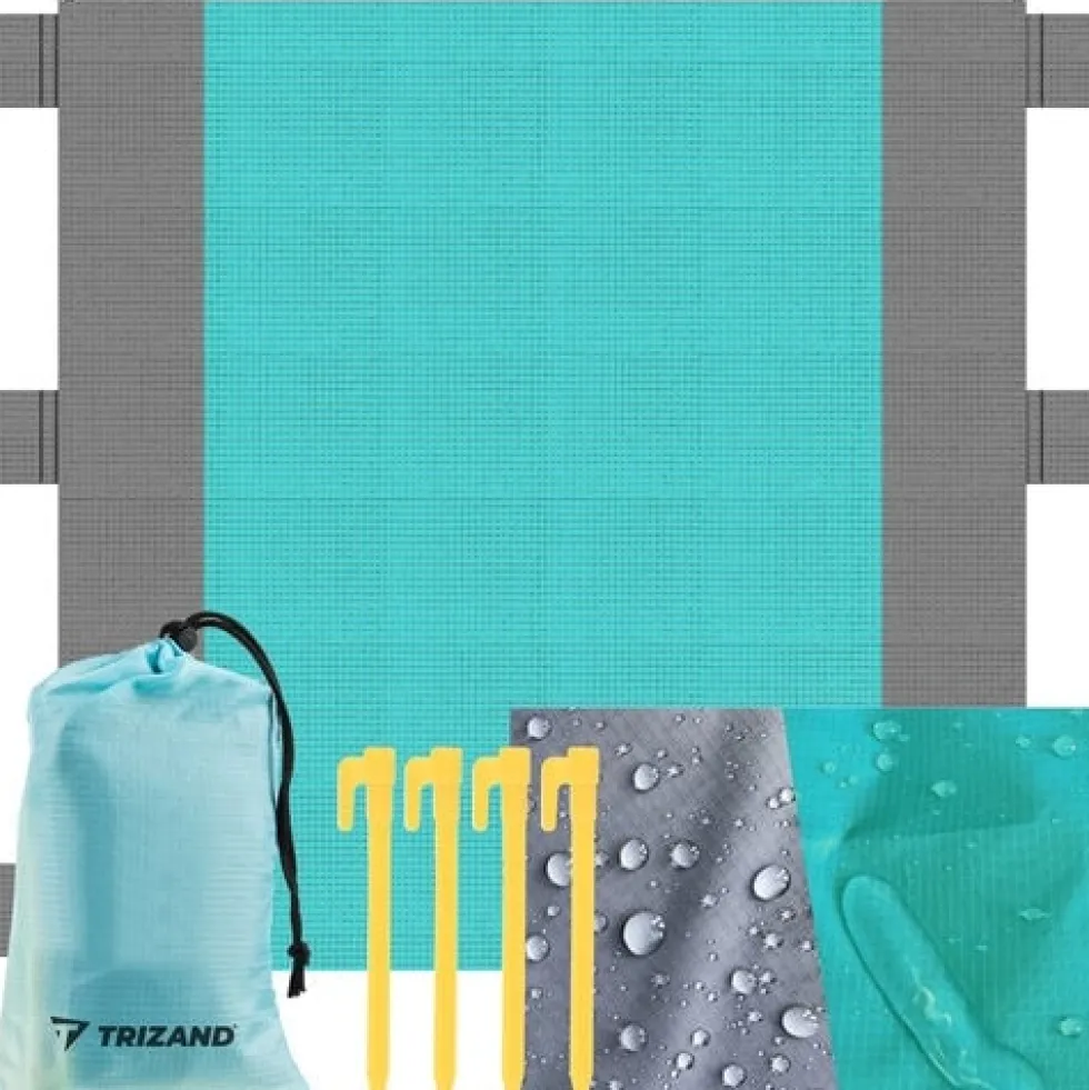 XXL strand- och picknickfilt 208x208 cm vattentålig polyester grå-blå