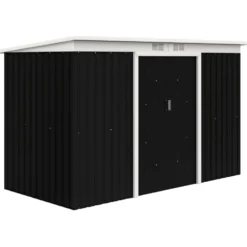 XXL trädgårdsskjul, galvaniserat stål, 3,6m², 280x130x172cm, med fundament, låsbara skjutdörrar, ventilation, svart