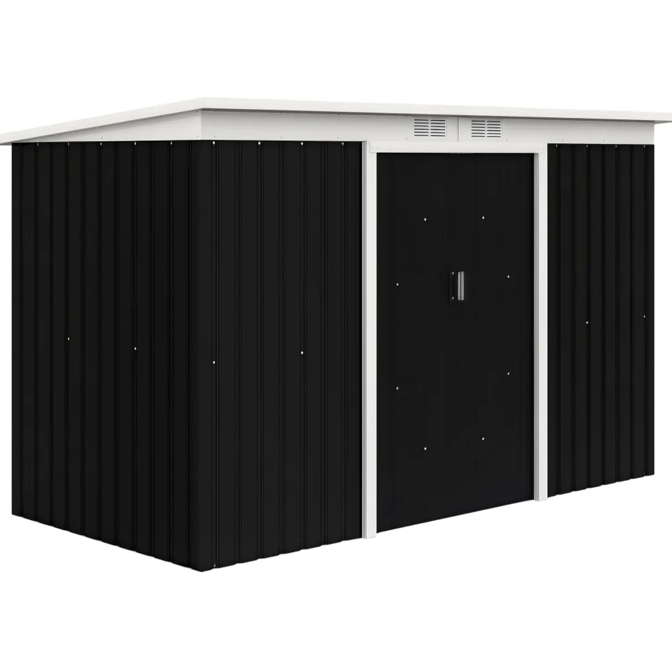 XXL trädgårdsskjul, galvaniserat stål, 3,6m², 280x130x172cm, med fundament, låsbara skjutdörrar, ventilation, svart