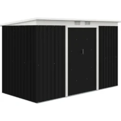 XXL trädgårdsskjul, galvaniserat stål, 3,6m², 280x130x172cm, med fundament, låsbara skjutdörrar, ventilation, svart