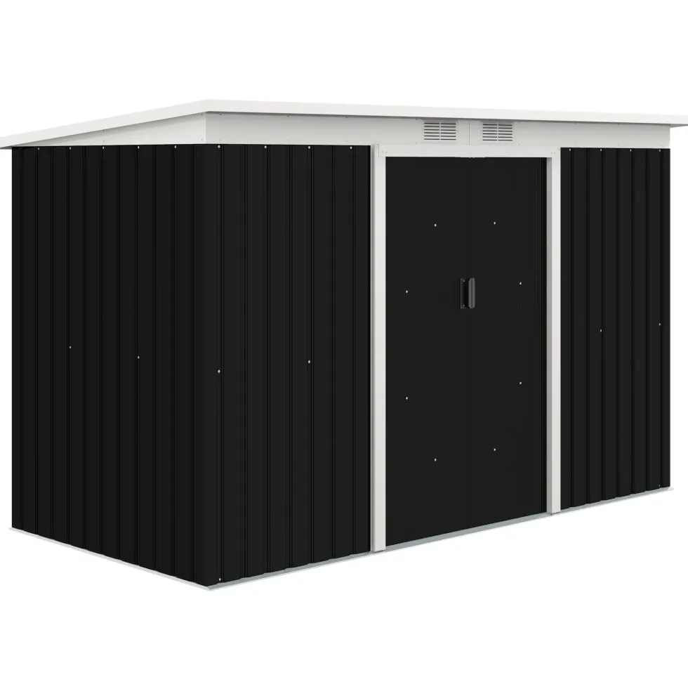 XXL trädgårdsskjul, galvaniserat stål, 3,6m², 280x130x172cm, med fundament, låsbara skjutdörrar, ventilation, svart