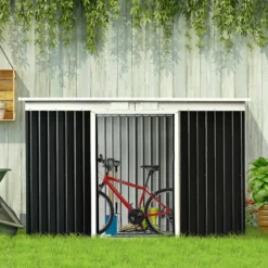 XXL trädgårdsskjul, galvaniserat stål, 3,6m², 280x130x172cm, med fundament, låsbara skjutdörrar, ventilation, svart