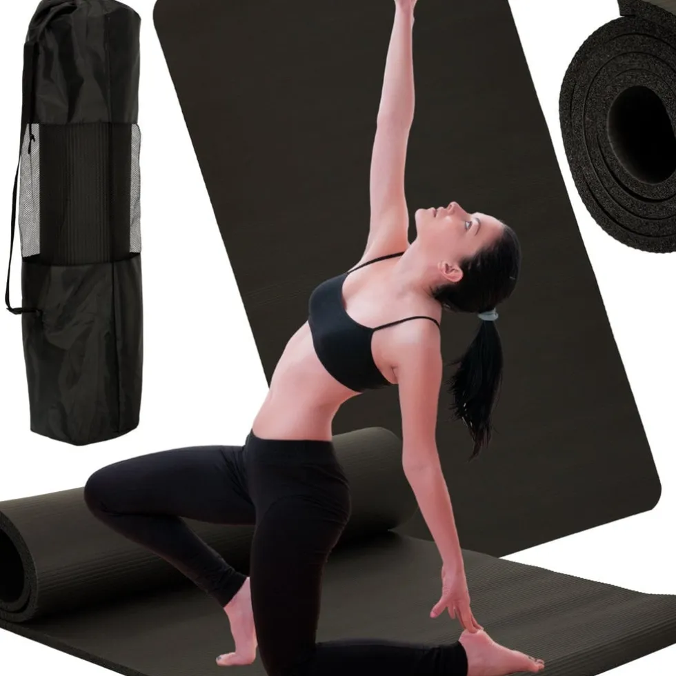 Yogamatta träningsmatta 185x83x1,5 cm halkfri med bärväska svart